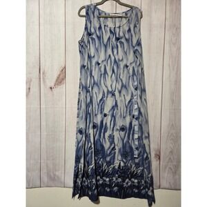 Joanna Plus Blue White Abstract Floral Chiffon Sleeveless Maxi Dress 2X Slit